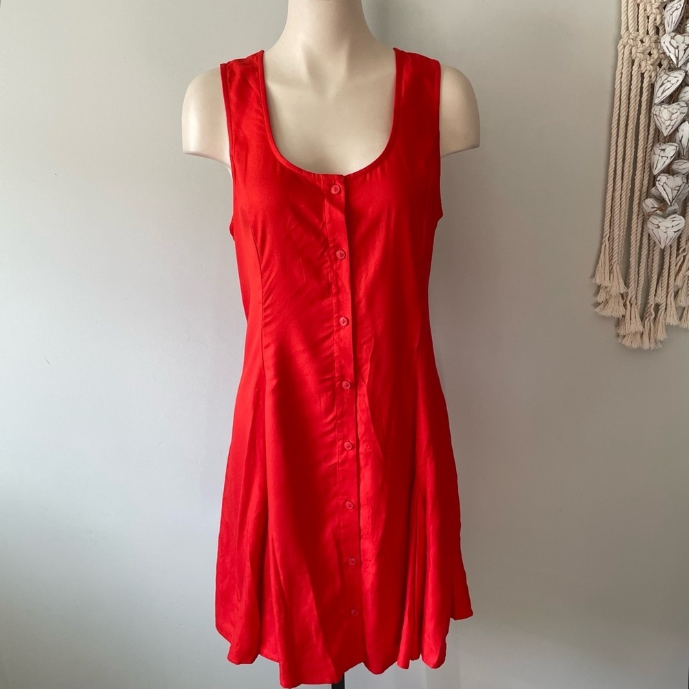 NWT 90s Vintage Inspired Front Button Down Tank Dress Vermillion Orange Red